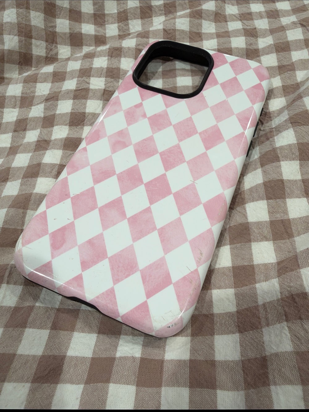 Pink and White Diamond Check Phone Case